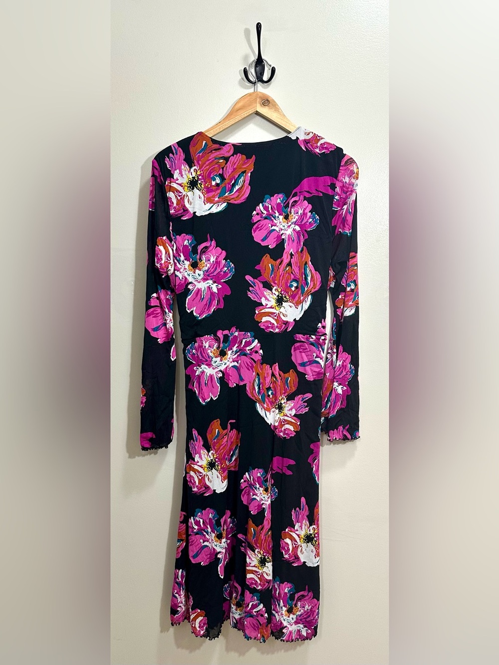 Diane Von Furstenberg Hildy Midi Dress Vibrant Pink Floral Size XL - Picture 6 of 8
